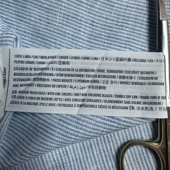 Abercrombie & Fitch Men's Large 100% Linen Shirt Blue Striped Summer Style - Picture 9 of 10